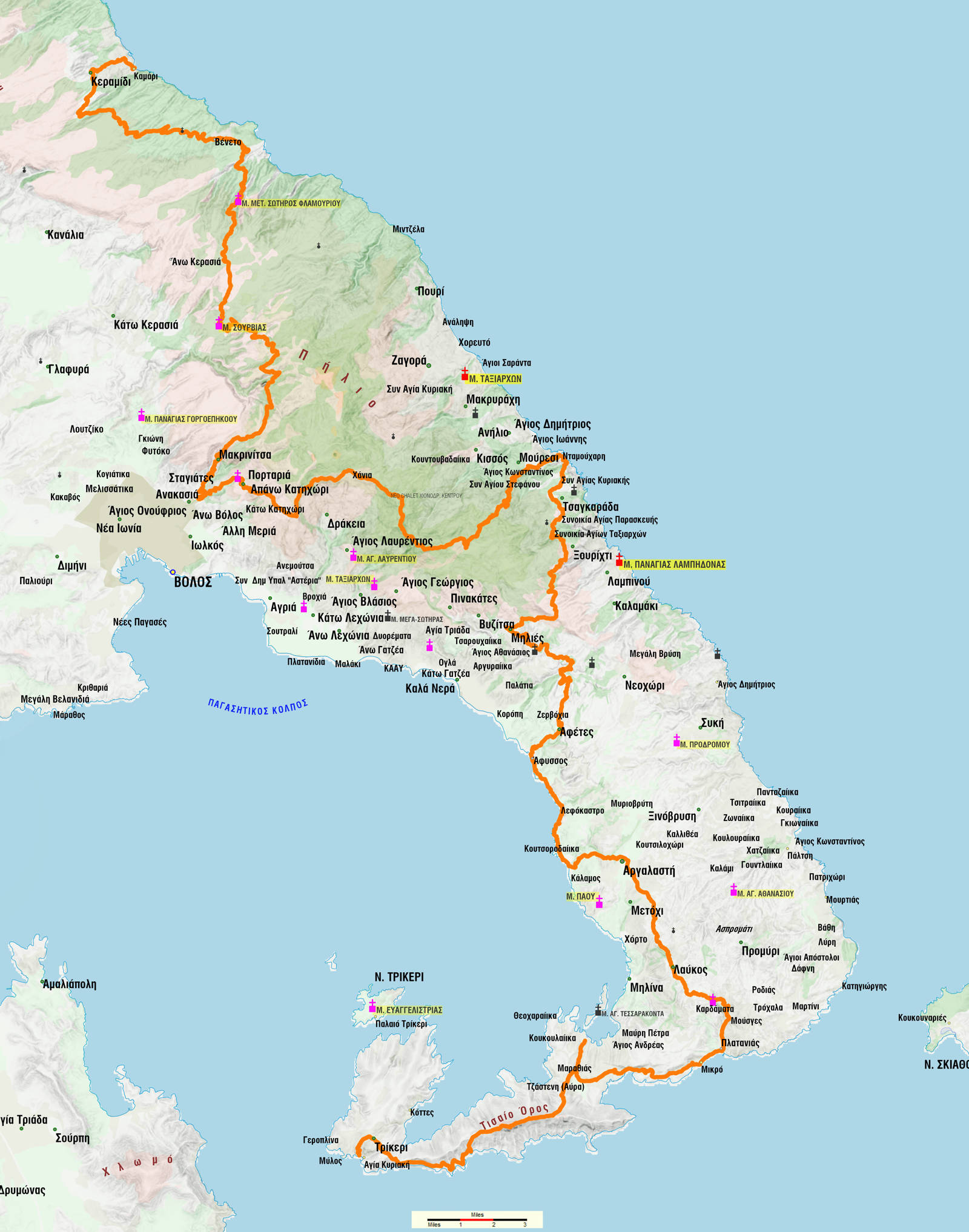 Long Pelion Trail: The route and the settlements