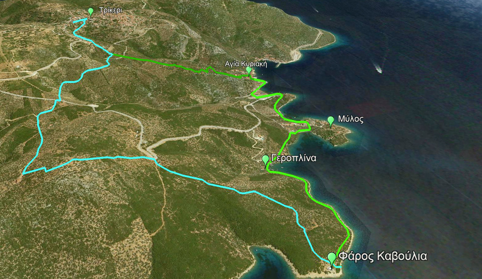 Νότιο Πήλιο topoguide: Διαδρομή Τρίκερι-Φάρος Καβούλια