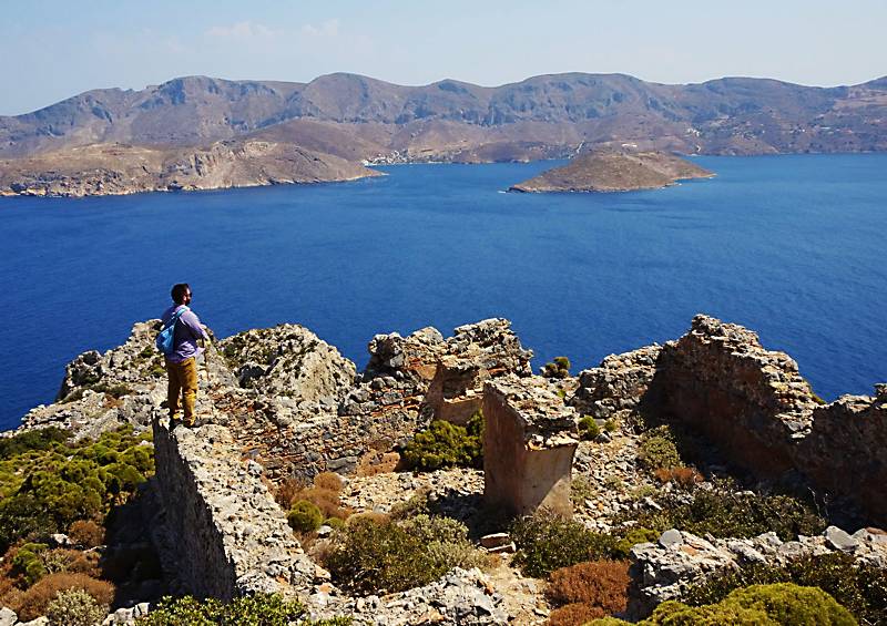 Kalymnos hiking: Looking at Kalymnos, from the castle of Telendos