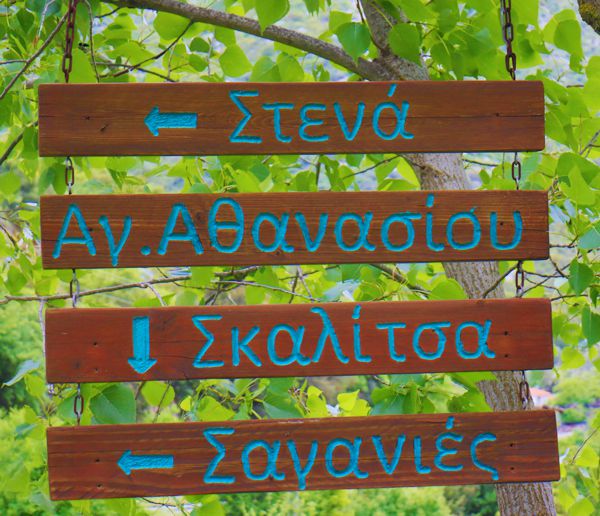 Στρογγυλό (Κάτω Κοτύλιο): Πινακίδα με τα βασικά τοπωνύμια στα ΒΔ του χωριού